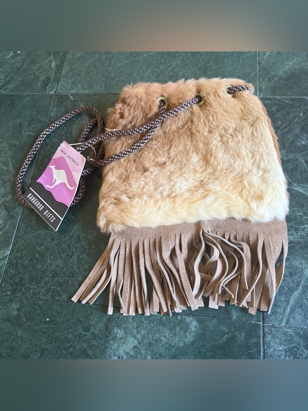 Faux Fur Fringe Shoulder Bag - Tan